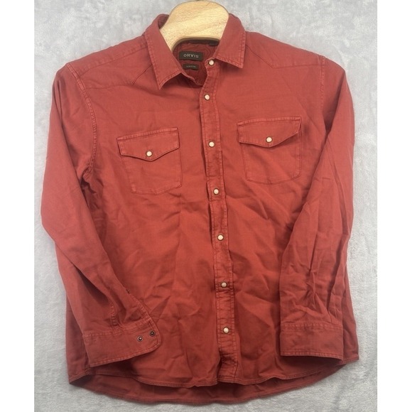 Orvis Other - Orvis Active Fit Pearl Snap Long Sleeve Button Down Shirt Linen Blend Red Mens L
